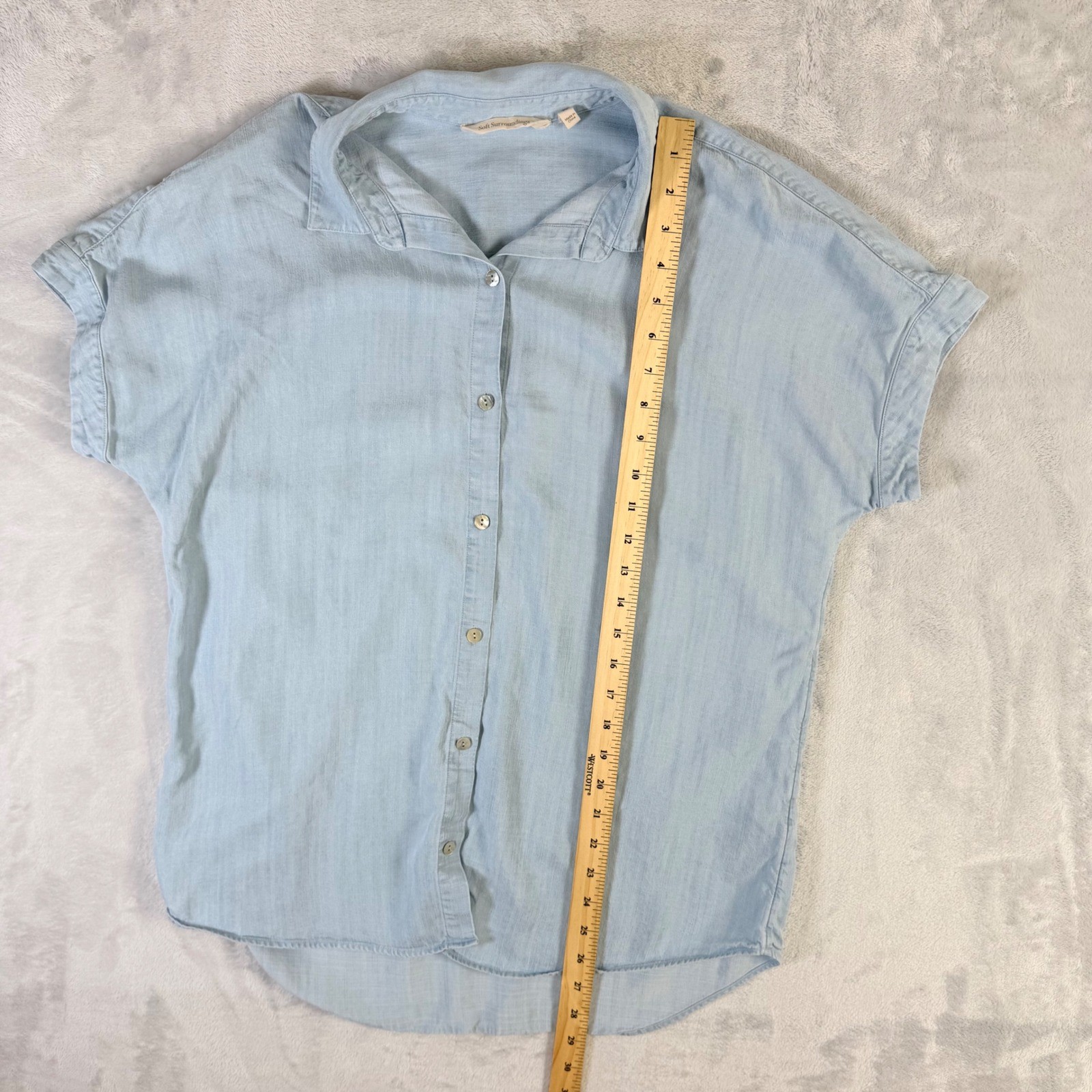 Soft Surroundings Button Down Shirt Womens PS Blue Tencel Lyocell Short Sleeve