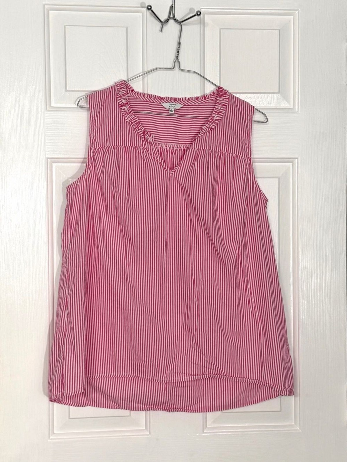 Crown & Ivy pink and white stripe sleeveless top 100% Cotton Large