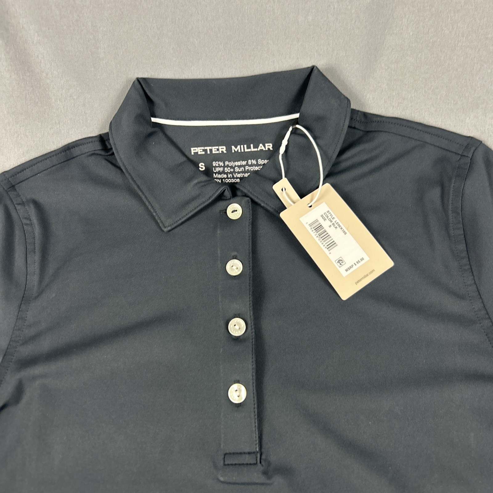 Peter Millar Womens Golf Shirt Polo Small Black Polyester Spandex NWT MSRP $95