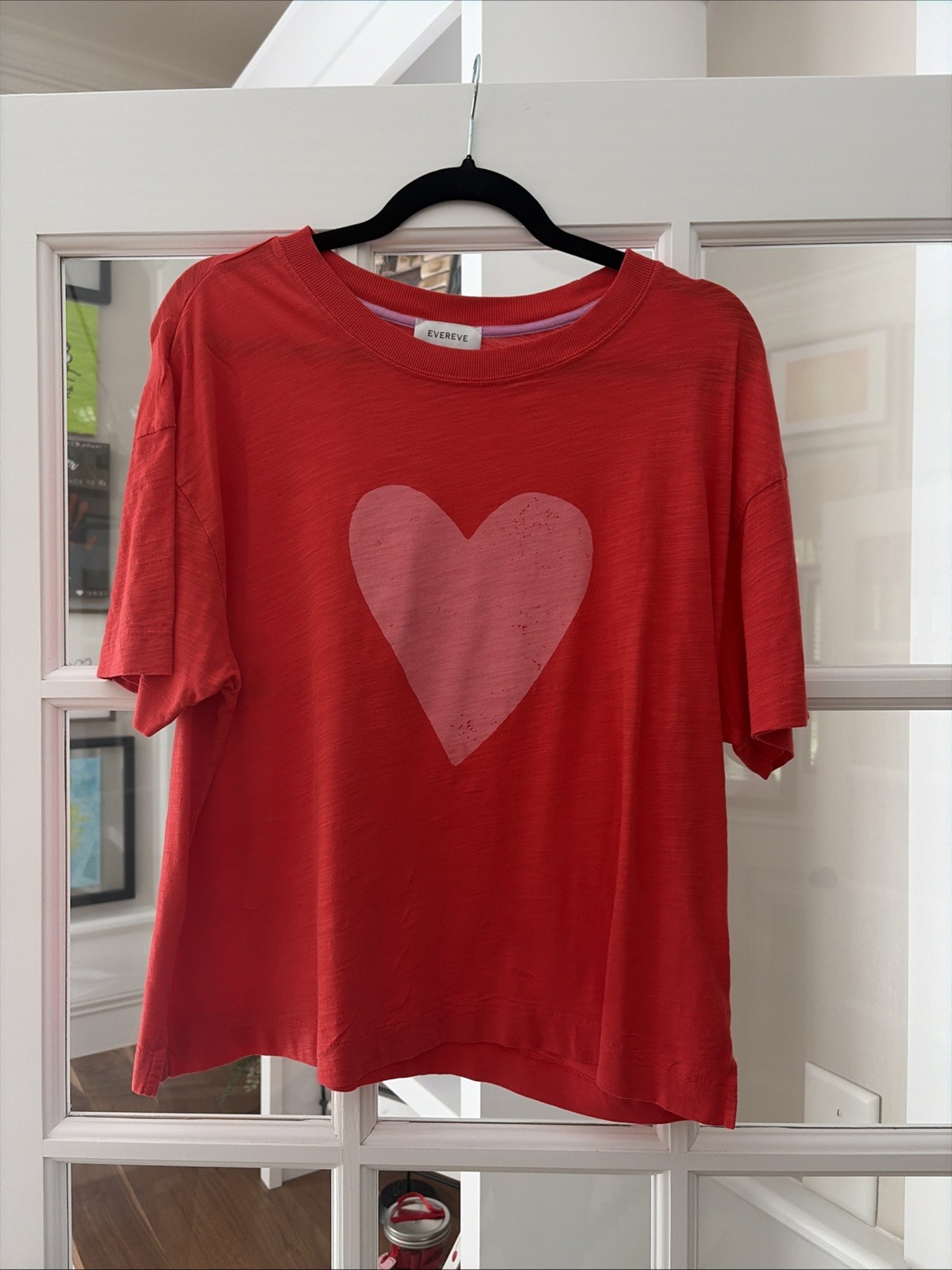 Women’s Evereve Red And Pink Heart 100% Pima Cotton Tshirt – Size Large – EUC