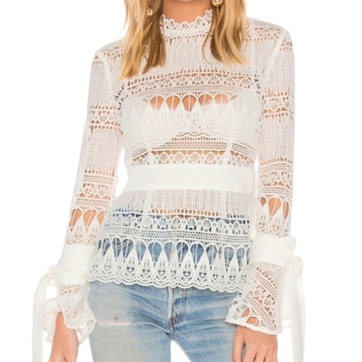 KEEPSAKE the label Lace knitted TOP IVORY BELL SLEEVE TIE XS boho new sexy party