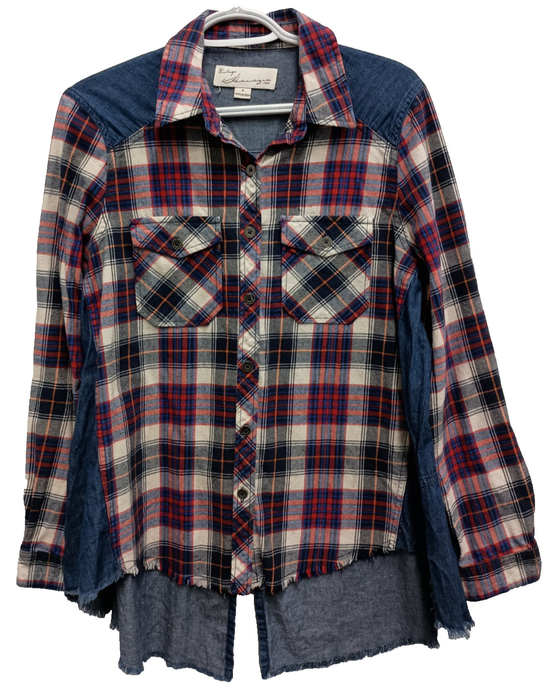Vintage Havana BOHO Shirt Womens Small Plaid Flannel Chambray Long Sleeve