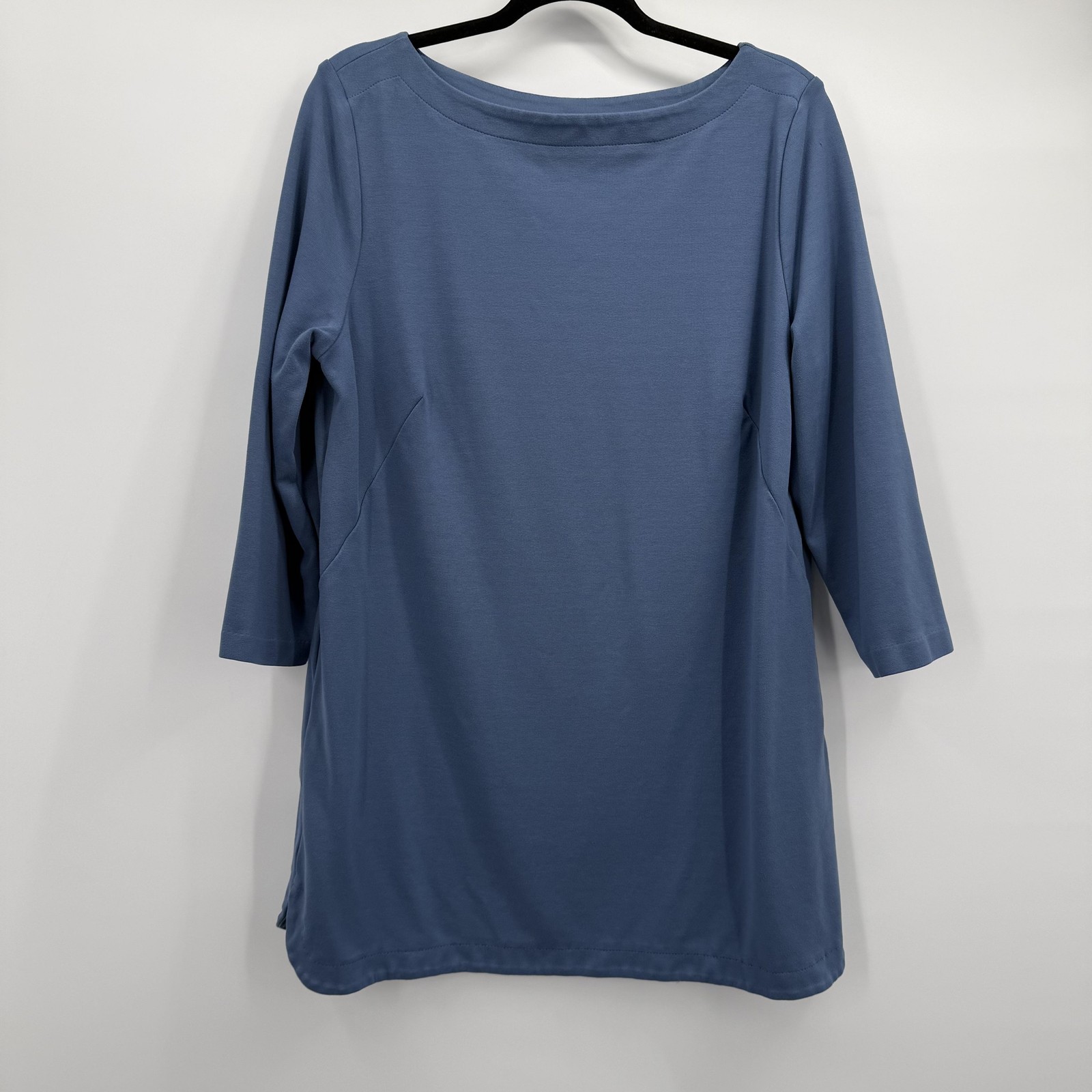 J Jill Shirt Womens Large Blue Ponte Knit Boat Neck Tunic Top 3/4 Sleeve Stretch