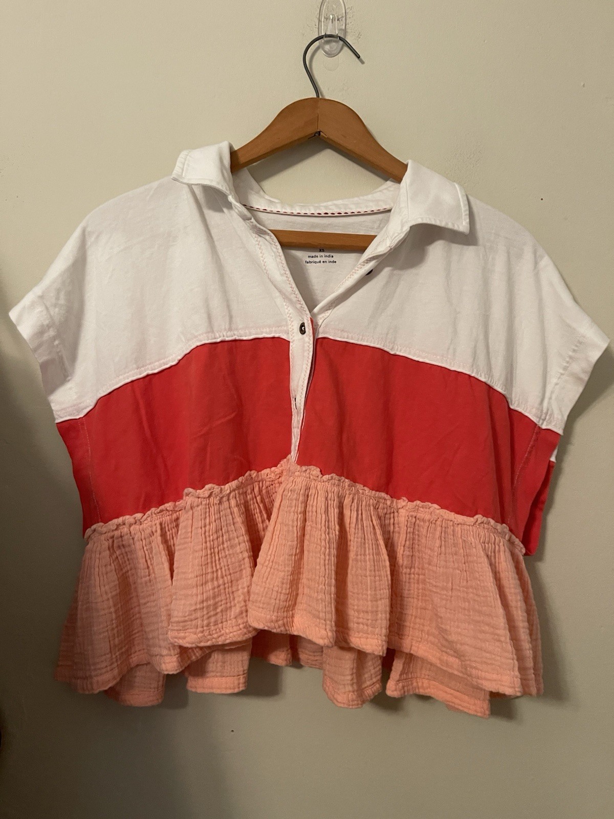 Anthropologie Pilcro Bonfire Rugby Top size XS Cropped Oversized Shirt
