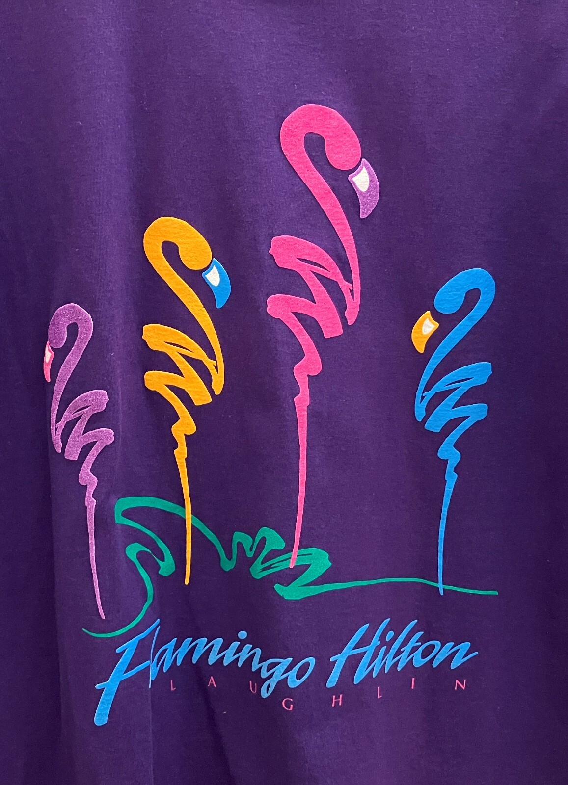 Flamingo Hilton T-Shirt Sz L Deep Purple Laughlin Nevada Tee NV Casino Vtg