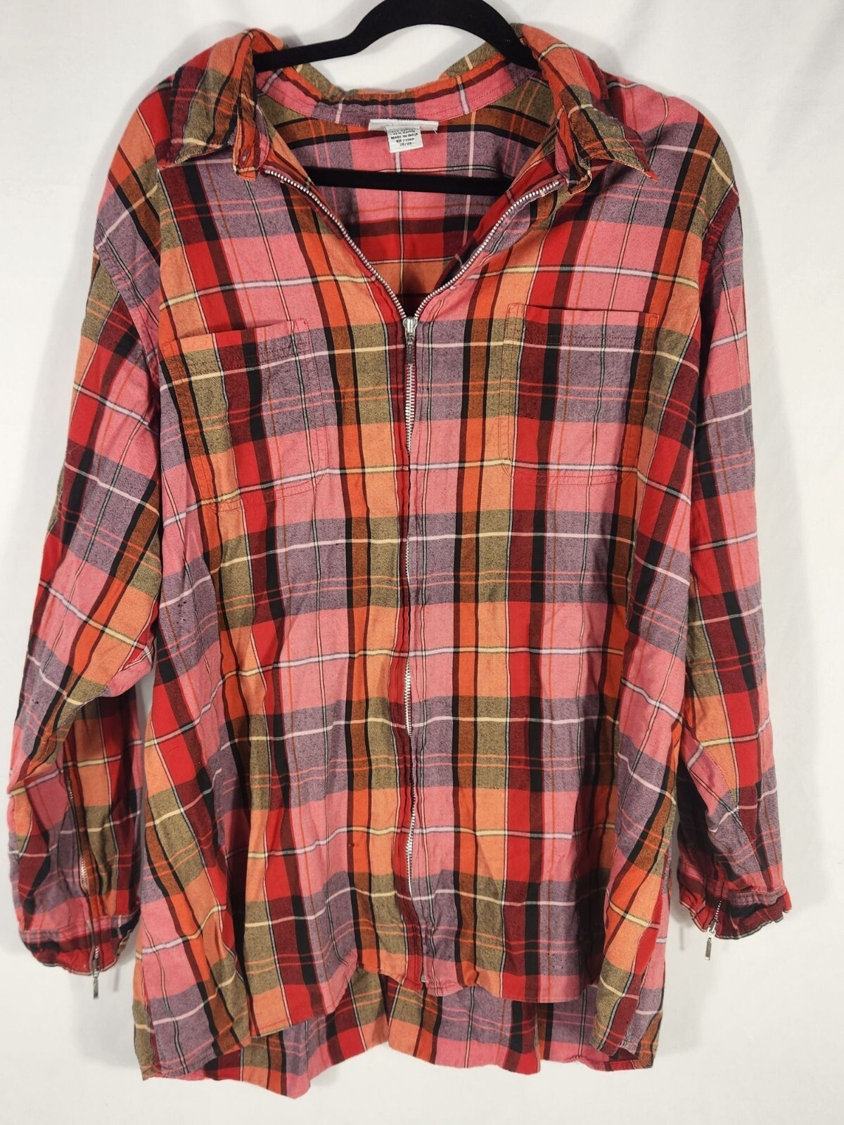 Avenue Womens Plus Top Zip Up Plaid Lived In Gorpcore Casual Comfort 26/28