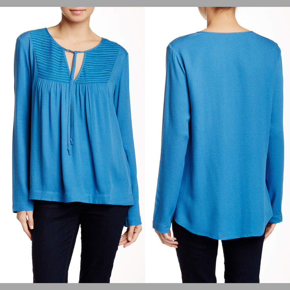 NWT $158 Ella Moss Women’s Blue Stella Long Sleeve Top Marine [ SZ XS ] #3033