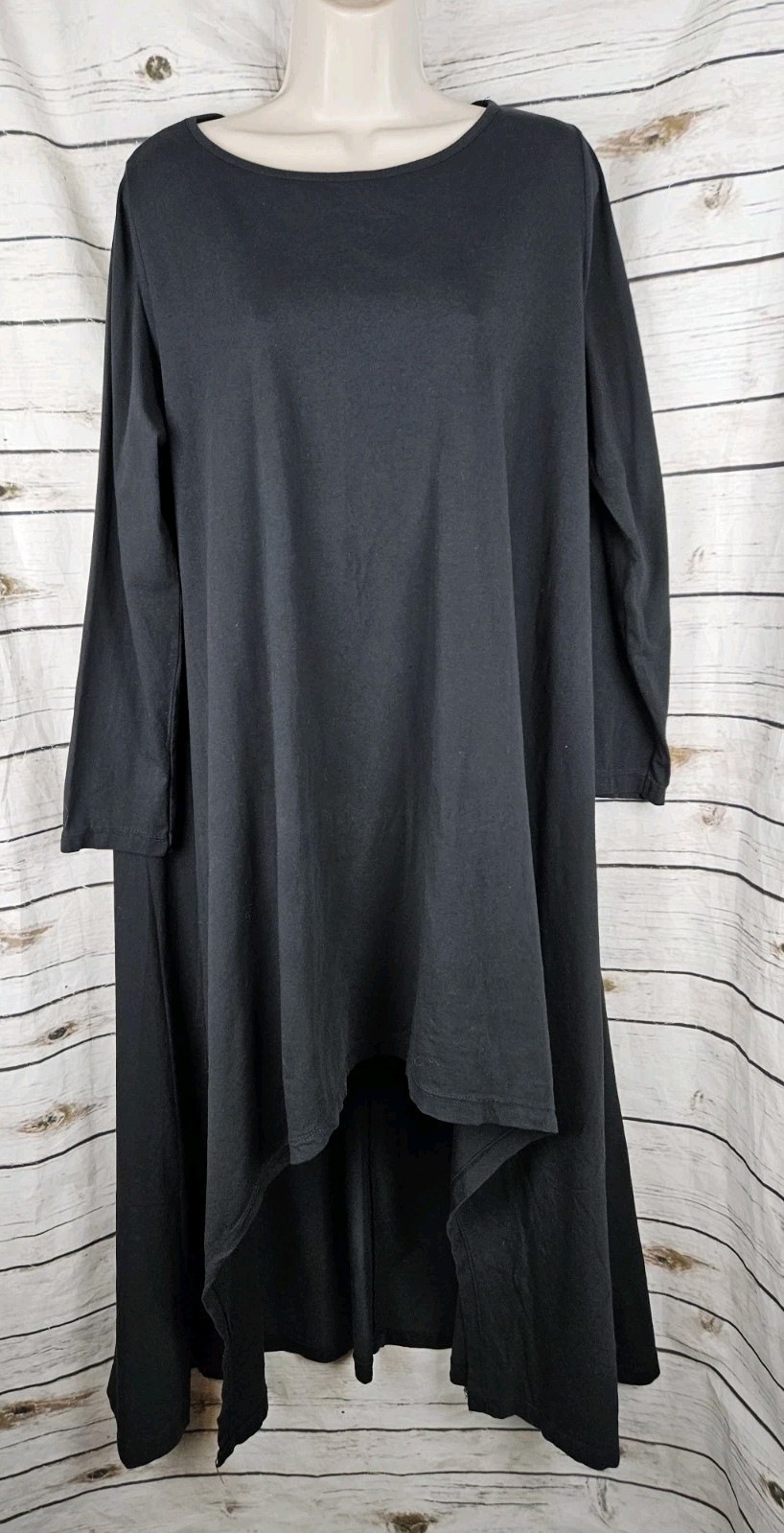 Saga Made in Italy Black Knit Tunic Top High Low Lagenlook Cotton Blend