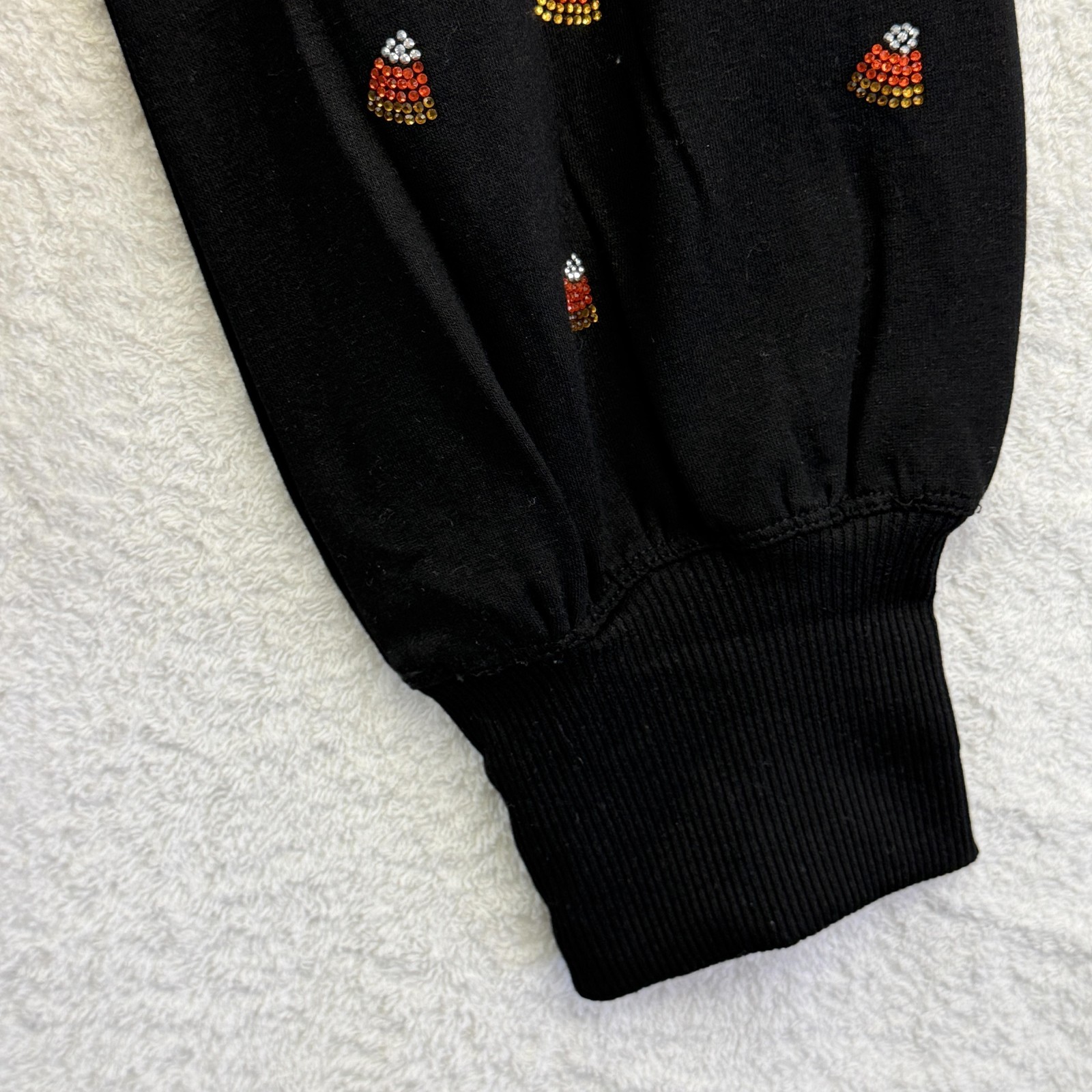Halloween Sweater Womens XL Black Rhinestone Candy Corn shirt Top
