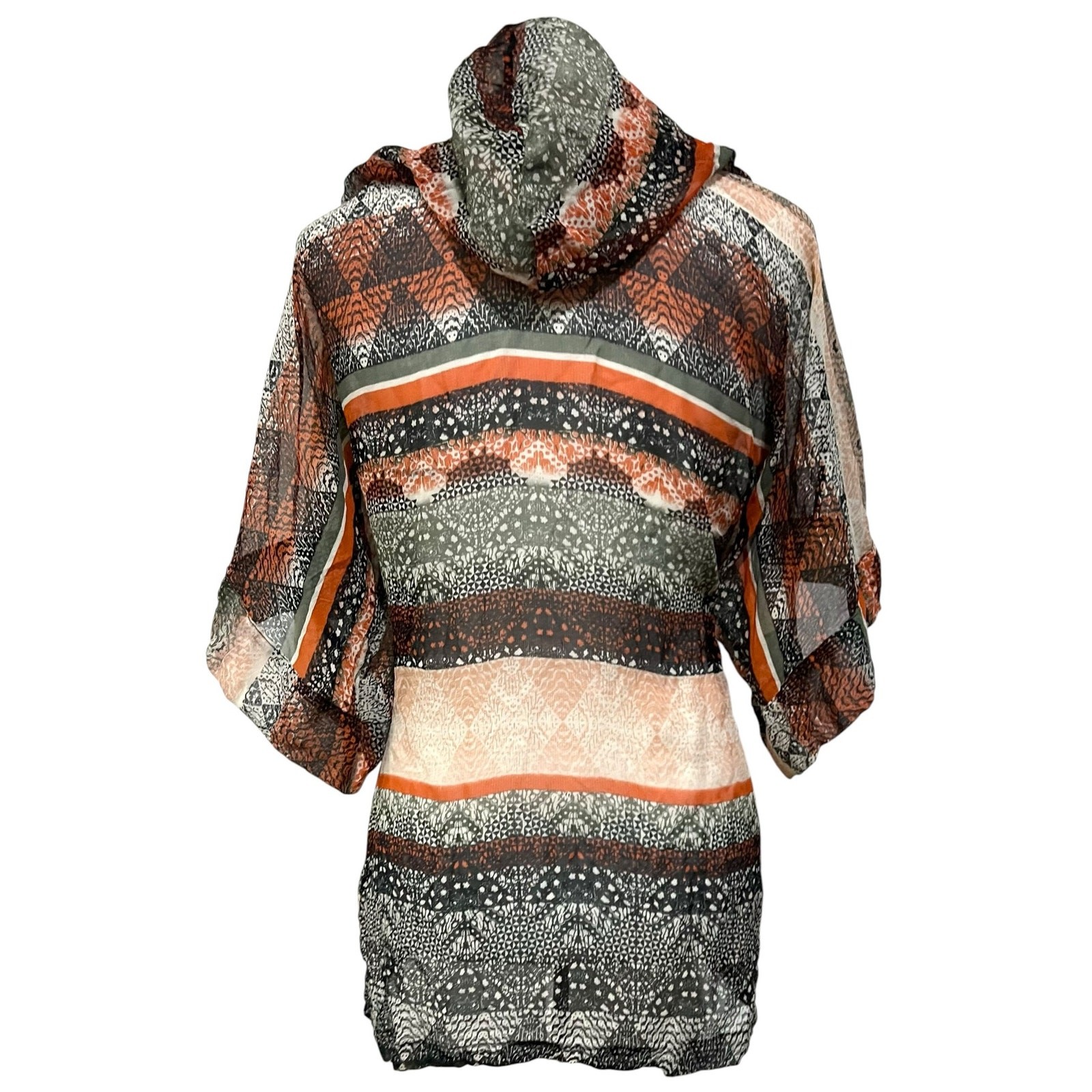 Anthropologie Daughters of Revolution 100% Silk Sheer Top Cardigan Hooded Sz L