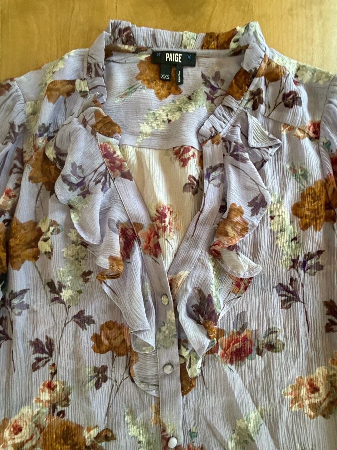 PAIGE Arianne Floral Print 100% Silk Ruffle Blouse