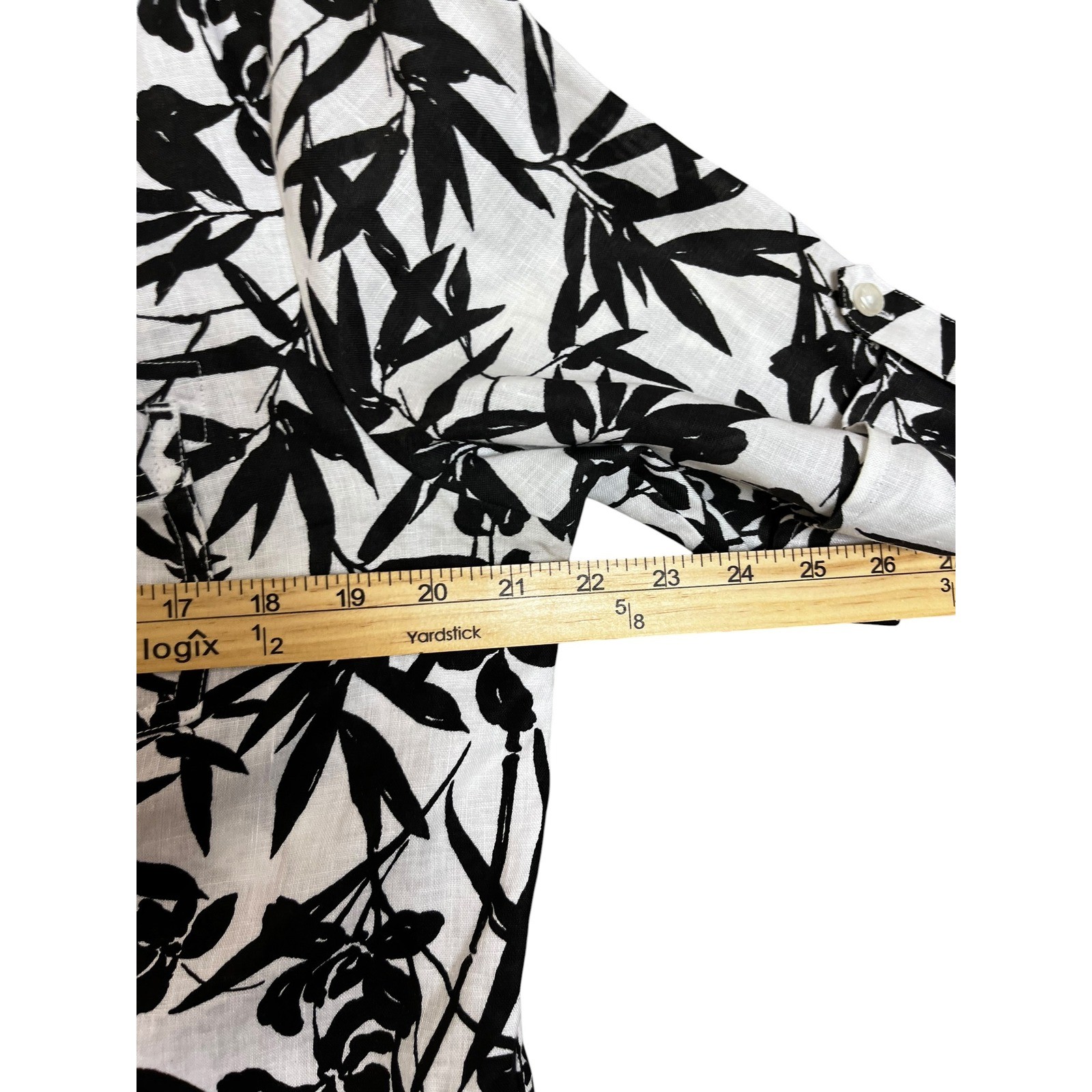 Westbound Womens 16 Linen Button Up Shirt Black White Floral Bamboo Camp Blouse