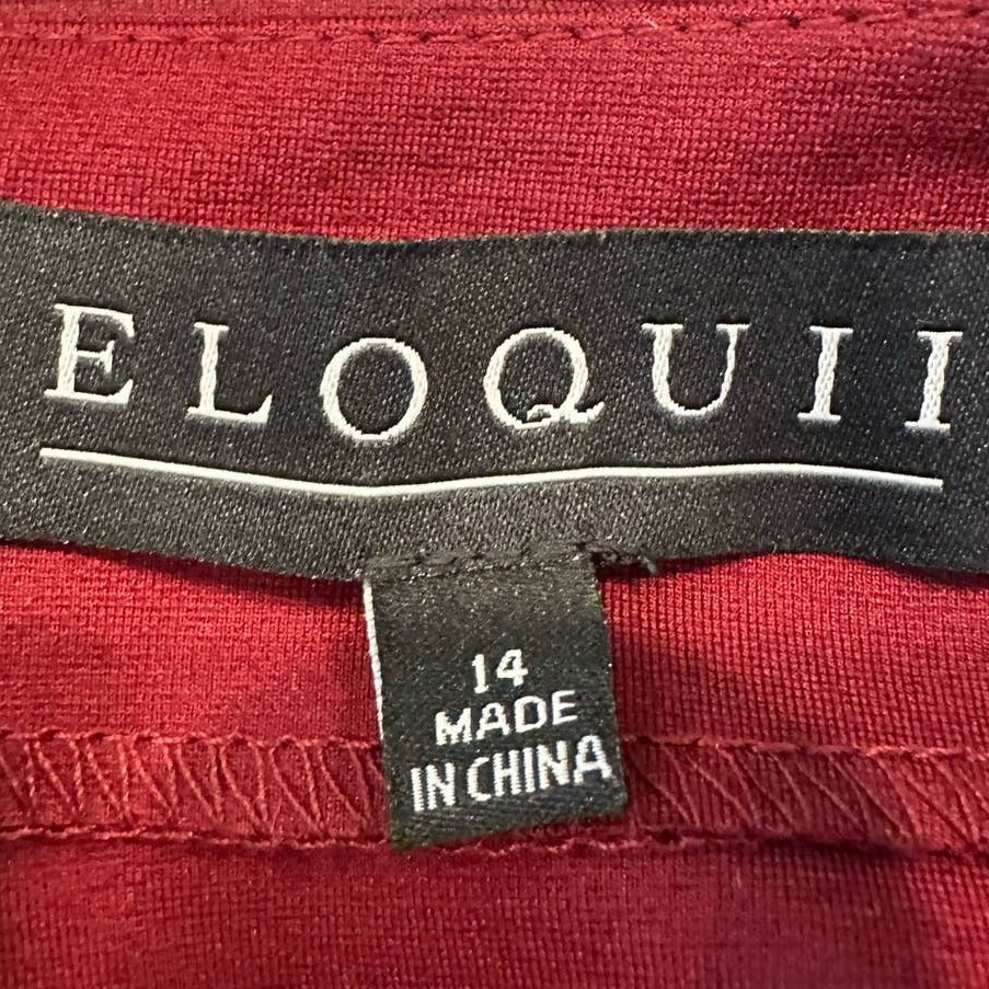 ELOQUII 14 Cabernet 9-to-5 Fitted Peplum Top Blouse Office Ruffle Wine Fitted