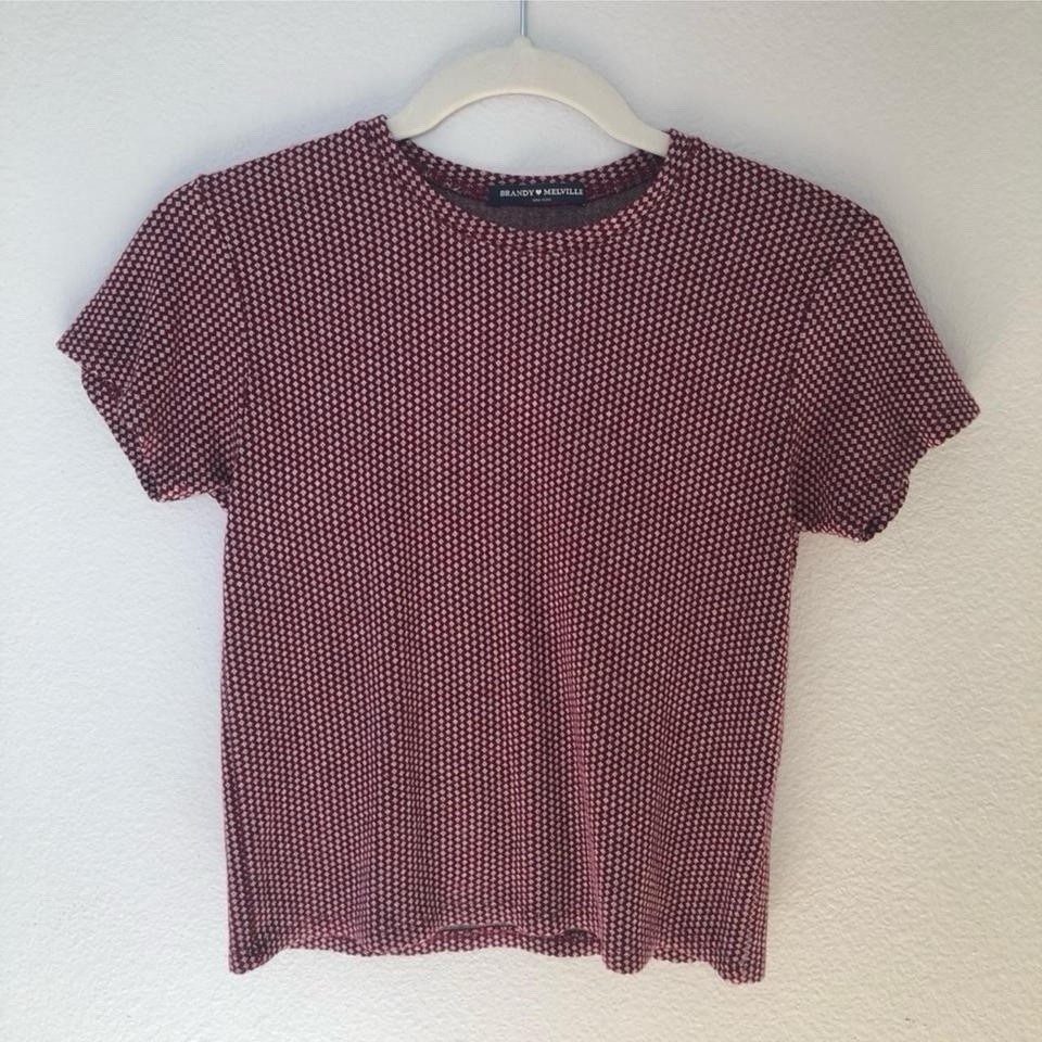 Brandy Melville Berlin Exclusive Maroon Burgandy White Patterned Baby Tee OS