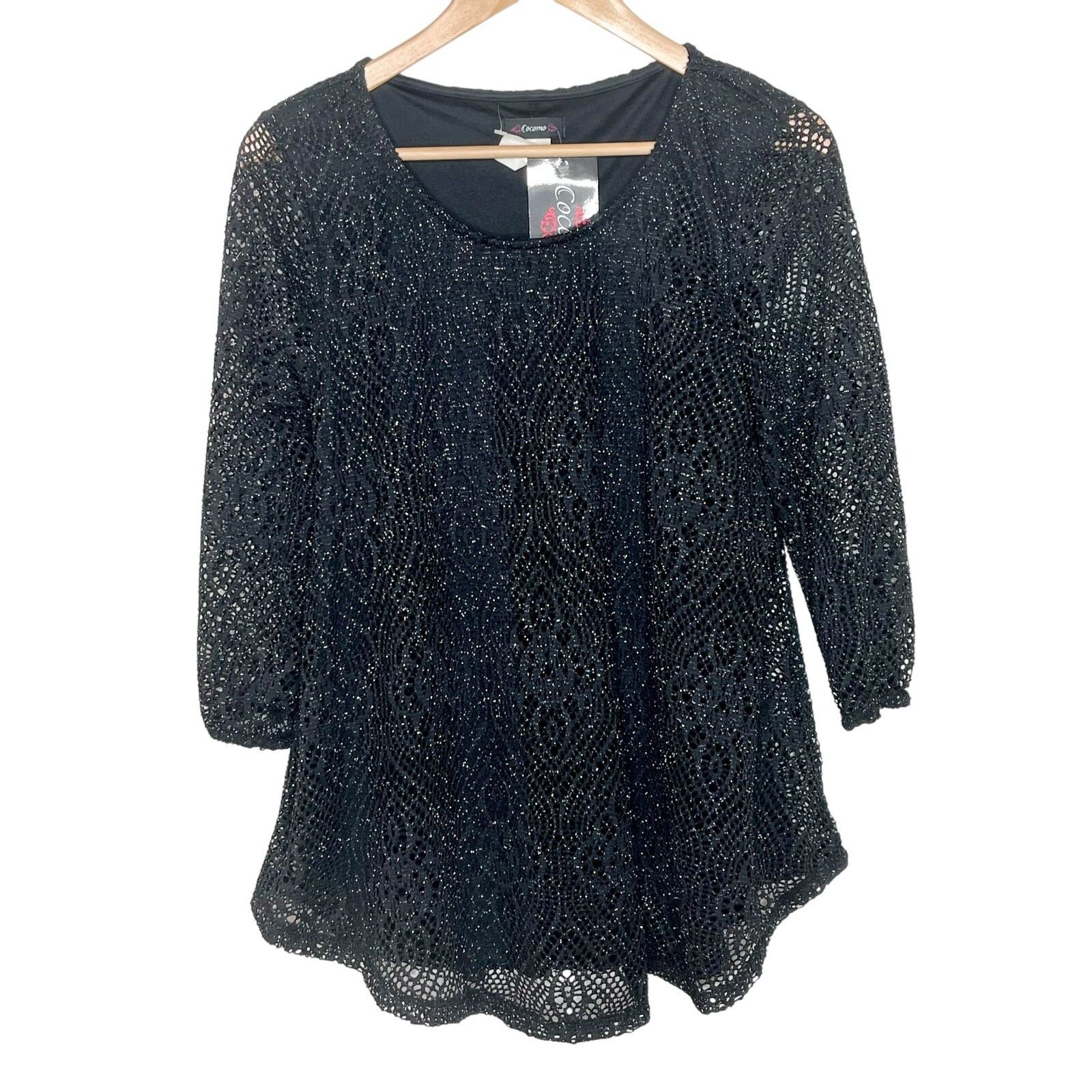 Cocomo Mesh Fishnet Metallic Top Womens Small Sheer Sparkly Tropical Resort