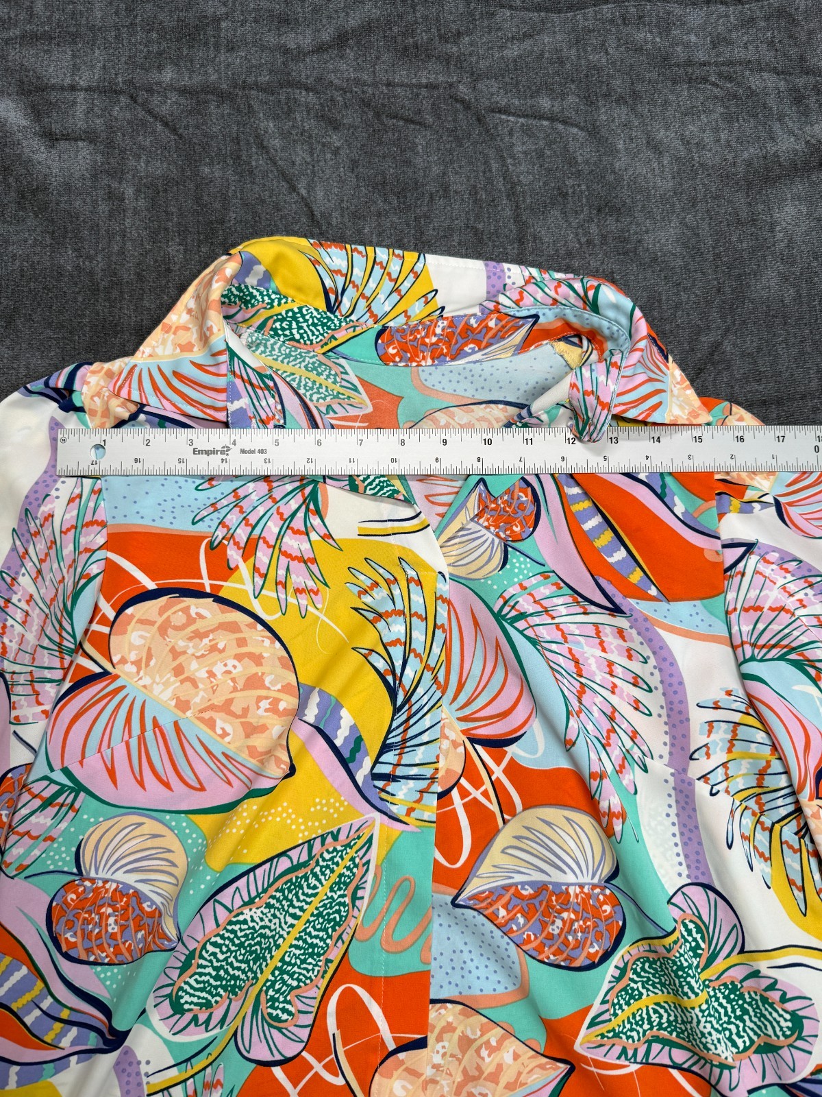 Womens Colorful Tropical Print Blouse Smocked Cuffs Oversized Button Front