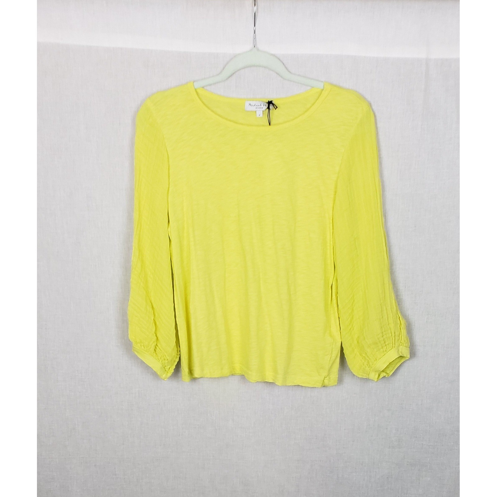 Michael Stars Iliana Fabric Mix Top S Peridot Yellow Supima Cotton Slub Summer