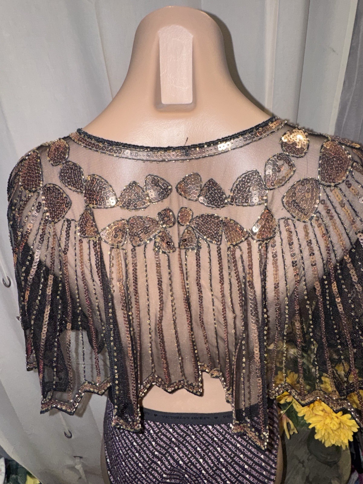 Black w/Gold Sequin Sheer Poncho Top Topper Size O/S GORGEOUS!!