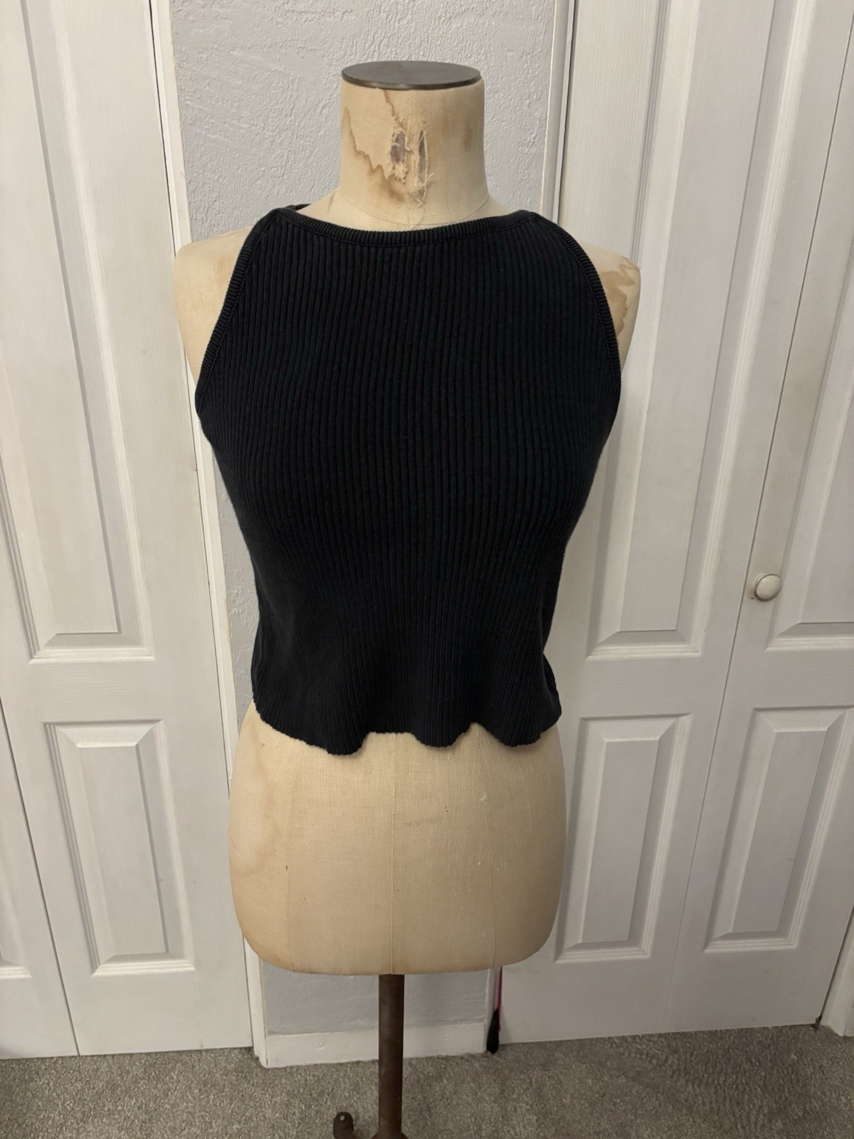 Vintage 90s Xhilaration 100% Cotton Black Ribbed Cropped Tank Size Medium