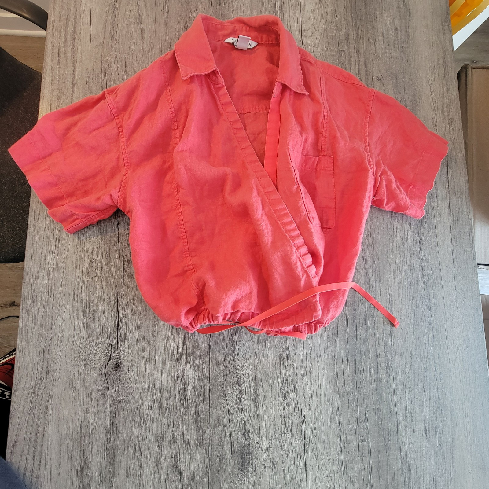 Women’s Athleta Playa Linen Short Tie Crop Top Coral Size Medium Spring Easter
