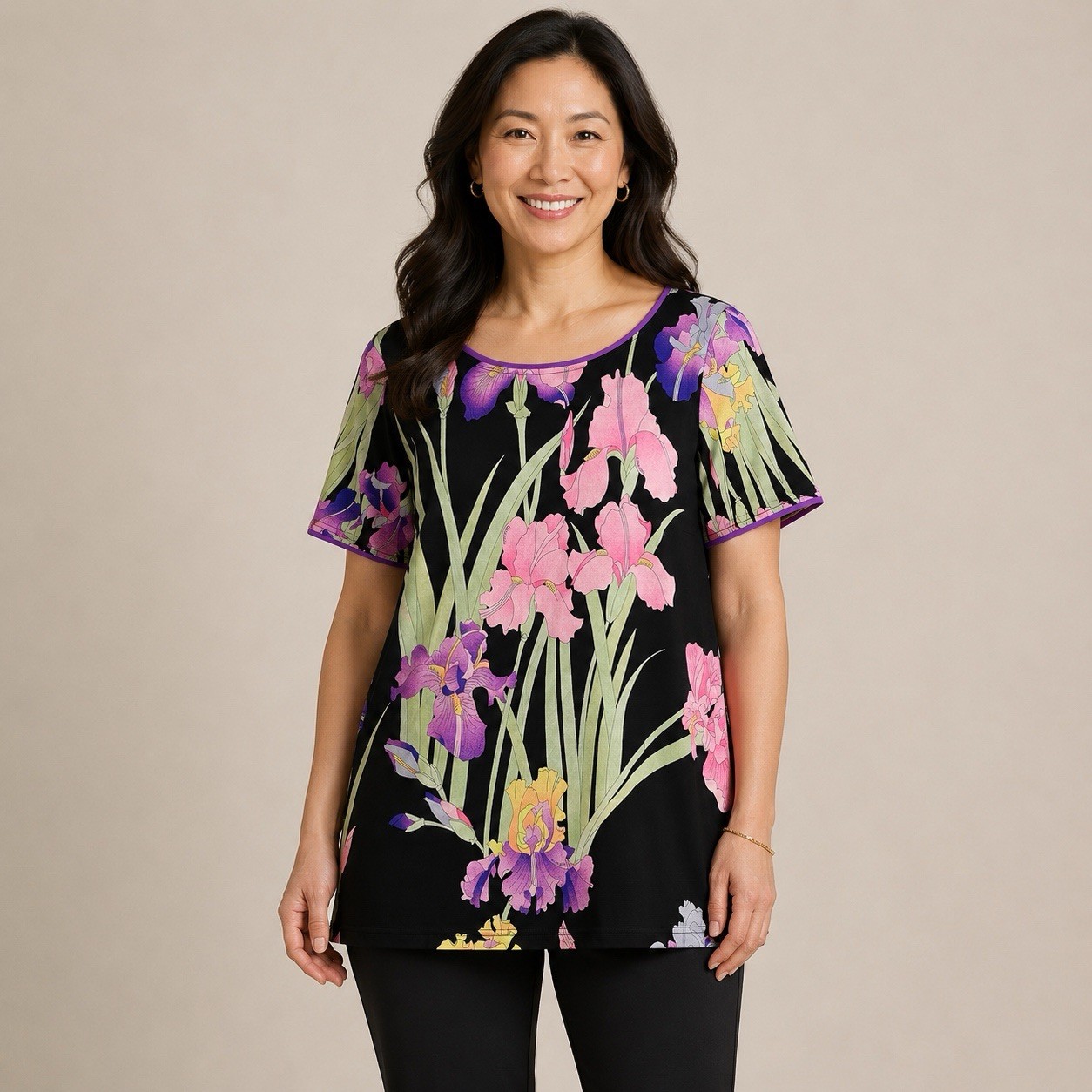 Leonard Paris Women’s Black Purple Iris Flower FR42 US8 WEARABLE ART RARE