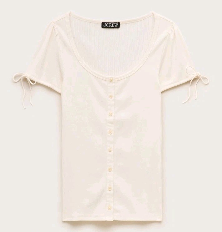 jcrew Perfect rib button-up Top With Satin Trim IVORY NWT $59.50 M
