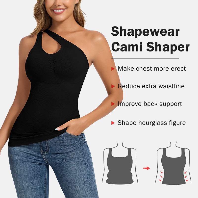 Women Built in Bra Cami Vest Tank Top Shaper Tummy Control Slim Multi-way Straps