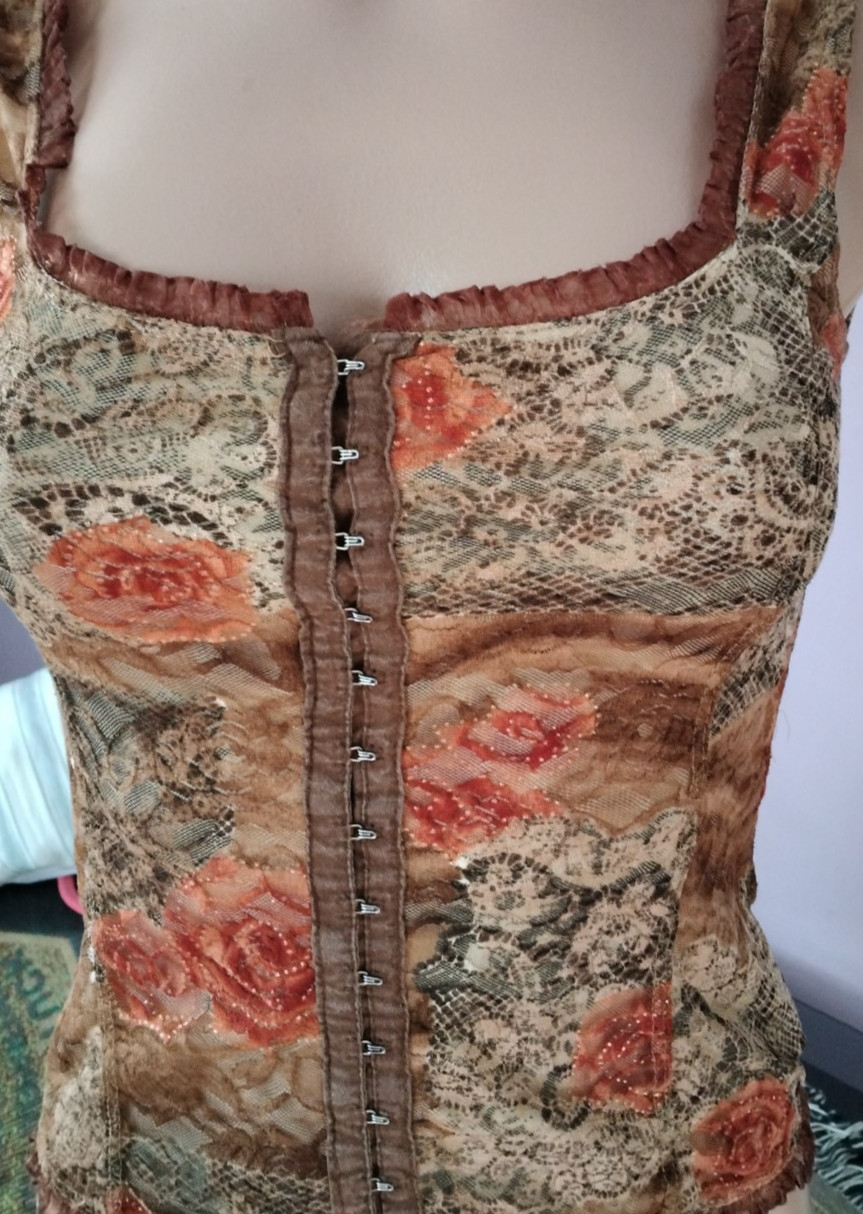 Lace top, S, extra slim, floral, sleeveless, sweetheart, USA