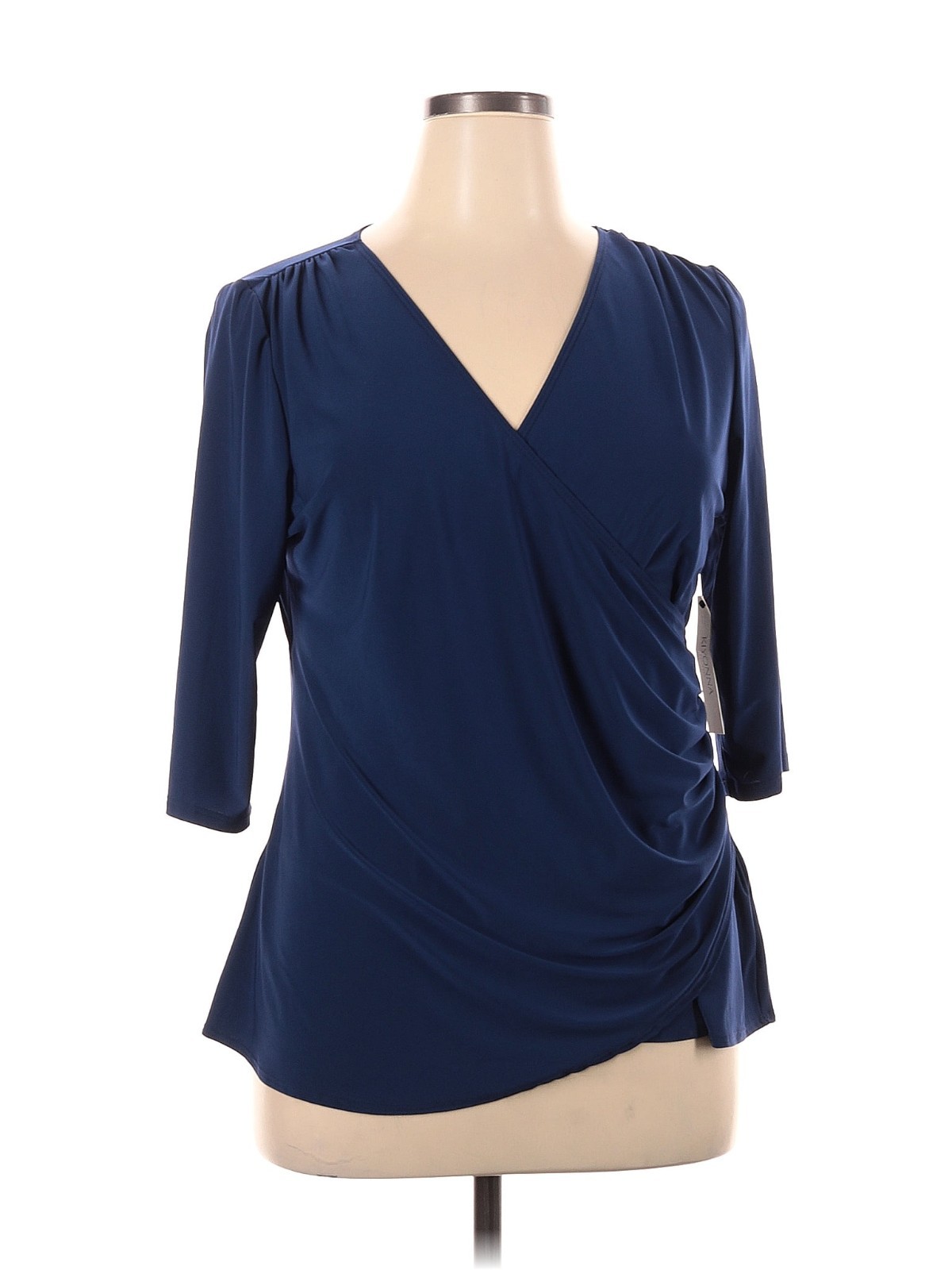 Kiyonna Femme Fatale Navy Blue Top Size 10 12 Faux Wrap Dark Romantic Feminine