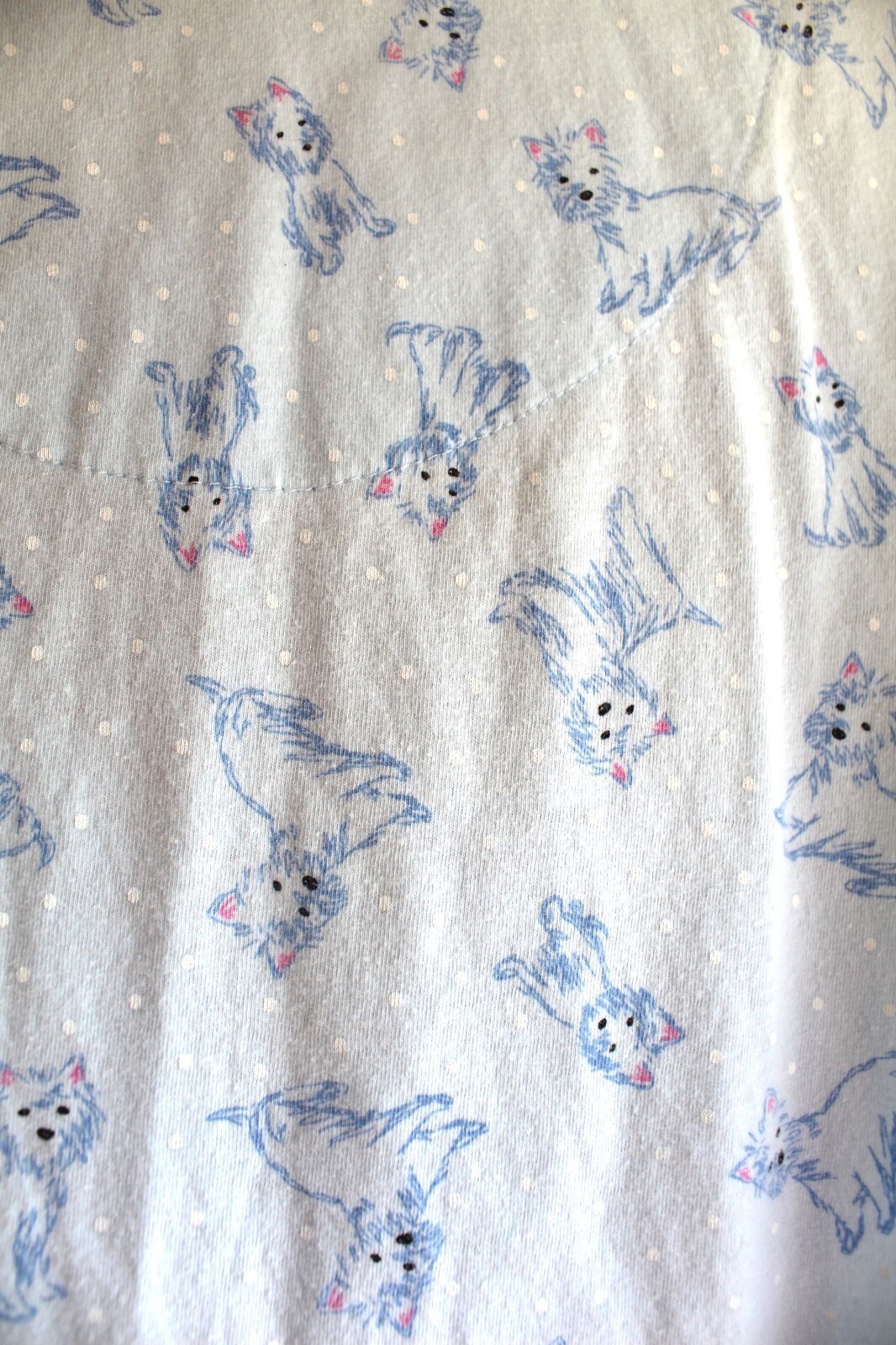 Twee Doggie Pajama Shirt XL Light Blue Cotton Knit Button SS Laura Scott