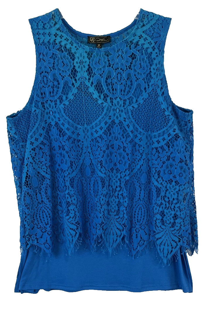 DG2 Diane Gilman Lace Overlay Tank Top Sz Medium Blue Women CB98M