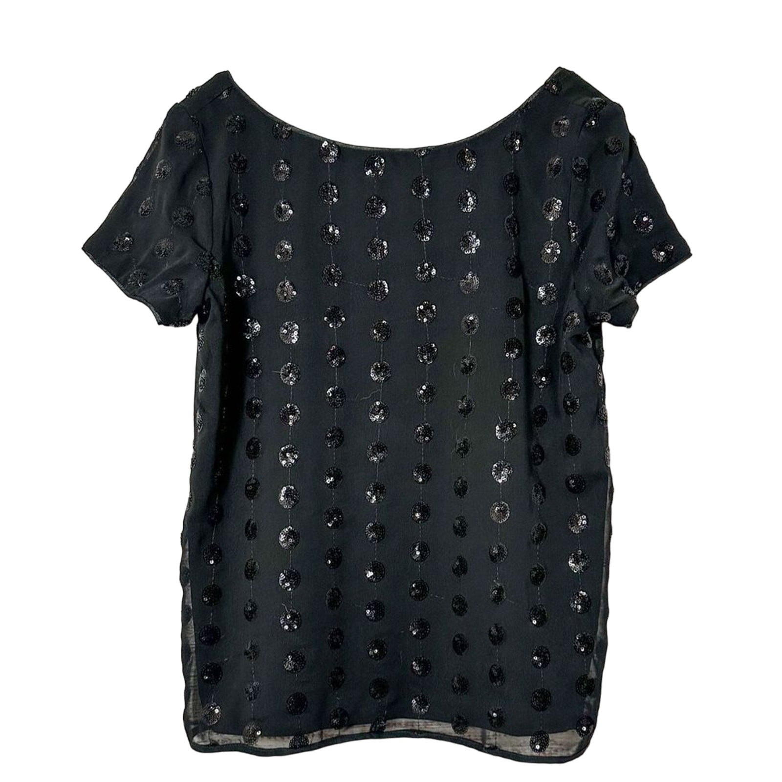 NEW w tags Milly Short Sleeve Scoop Neck Sequin Dot Tee Blouse Black Size 6 NWT