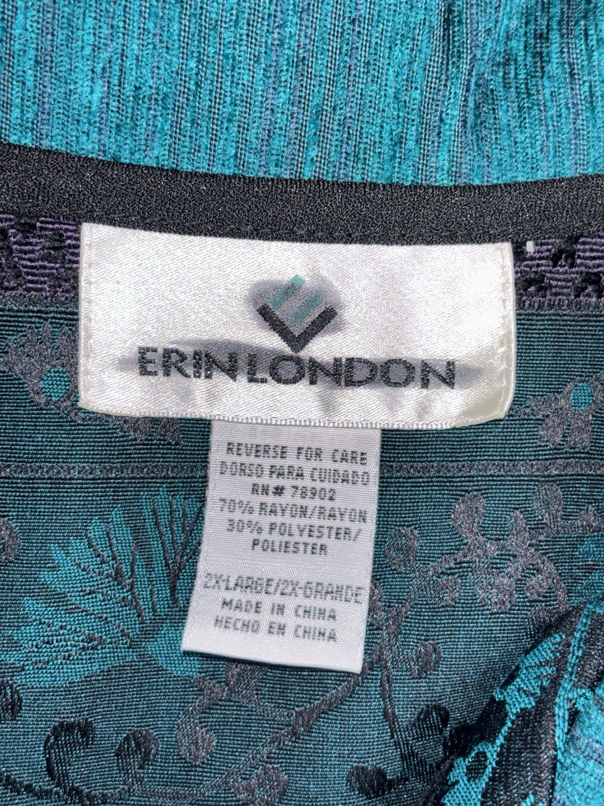 Erin London Women Size 2X Button Up Long Sleeve Floral Tapestry Blouse Teal/Purp