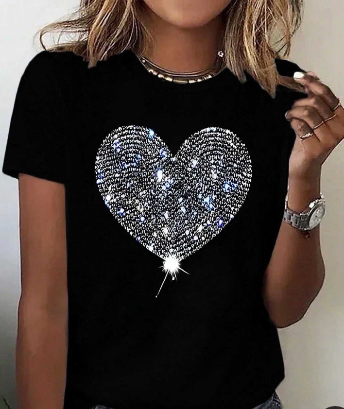 Heart Graphic XL Round Neck Short Sleeve T-Shirt NO Rhinestones! Very Deceiving
