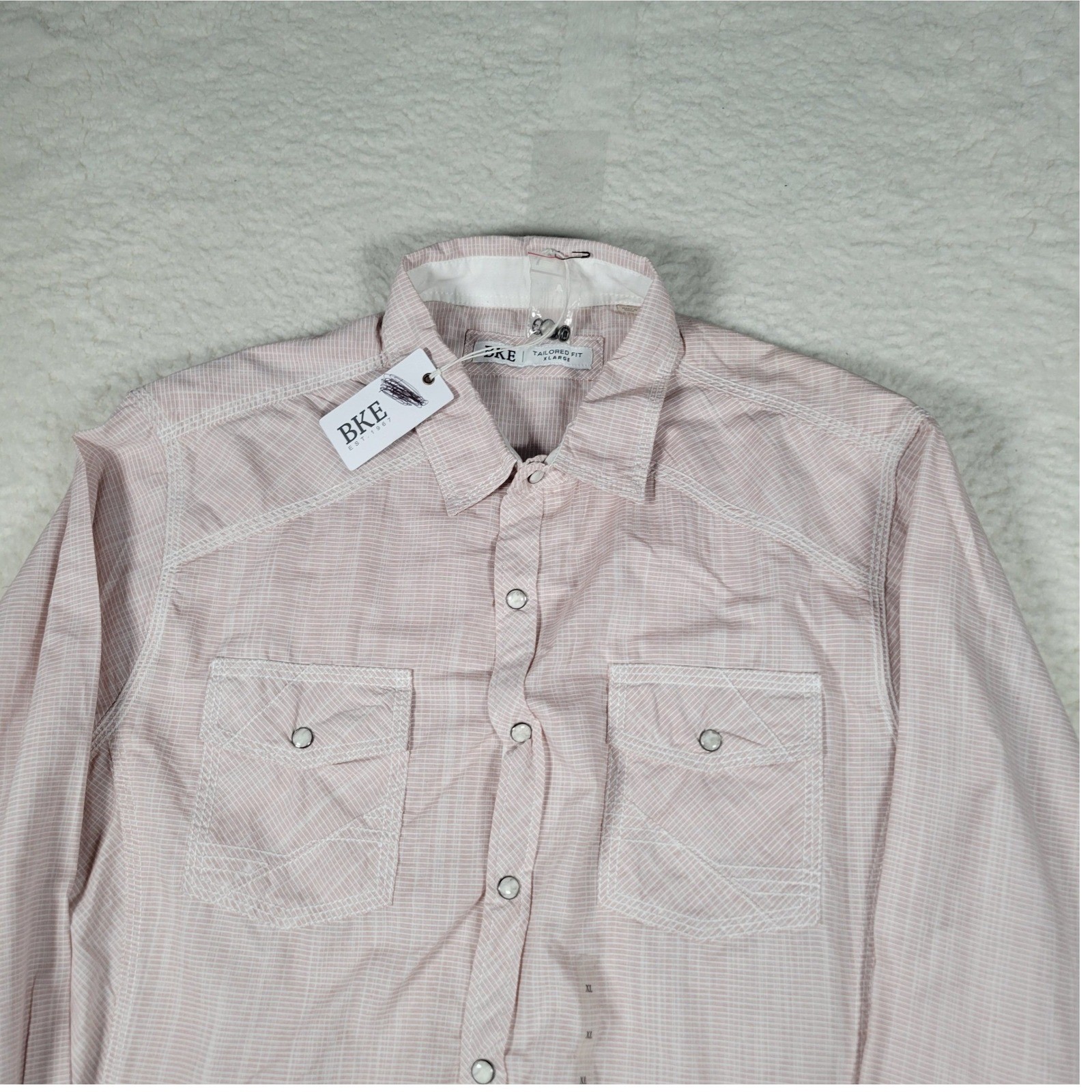 BKE Western Shirt Women XL Pink Tailored Fit Pearl Snap Long Sleeve Textured
