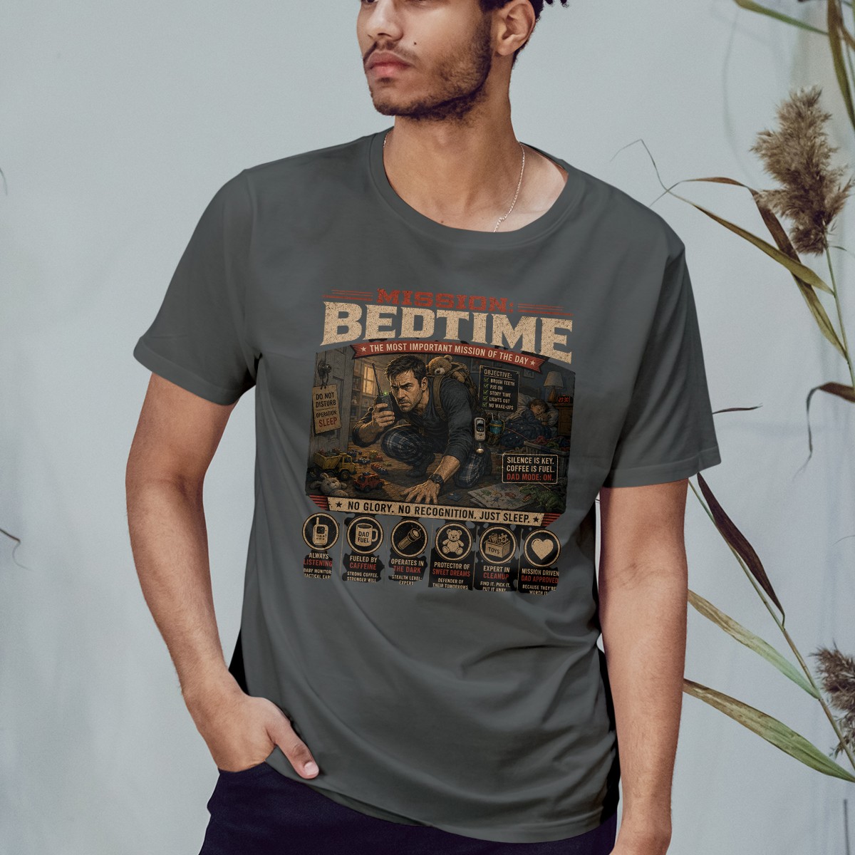 Mission Bedtime The Most Important Mens T-Shirt Funny Fatherhood Fathers Day