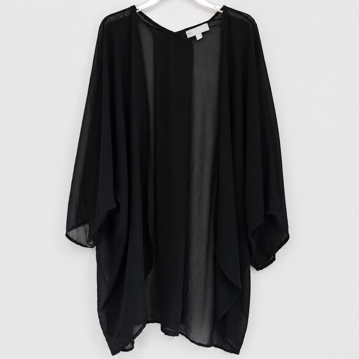 Nordstrom One Size Black Sheer Chiffon Kimono Cardigan Open Front Good Cond