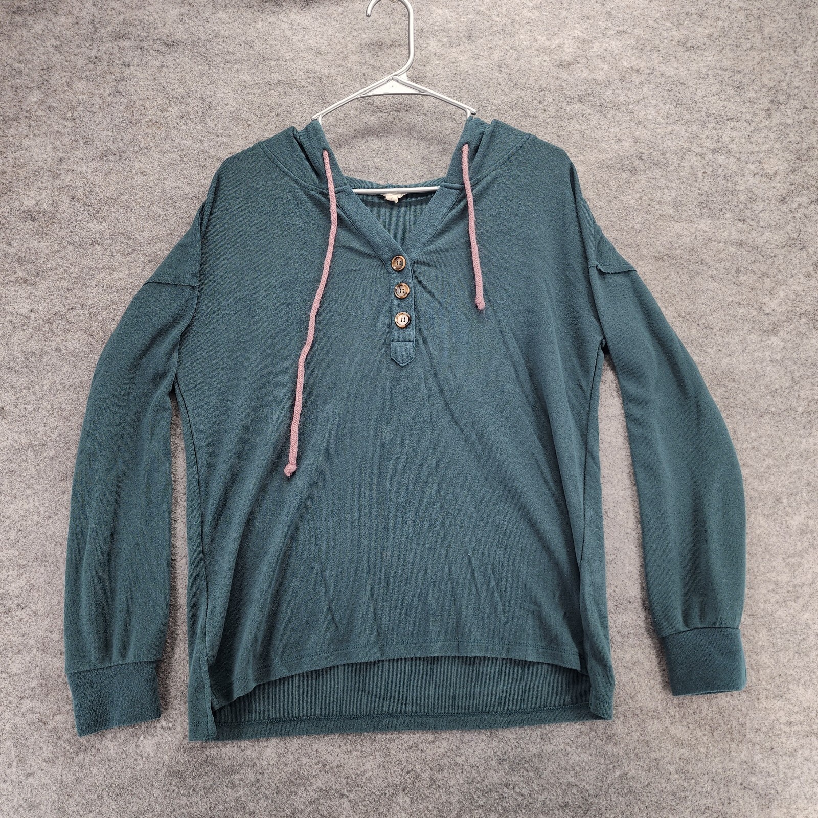 Anthropologie Hem & Thread Shirt Womens Small Long Sleeve Green Hooded