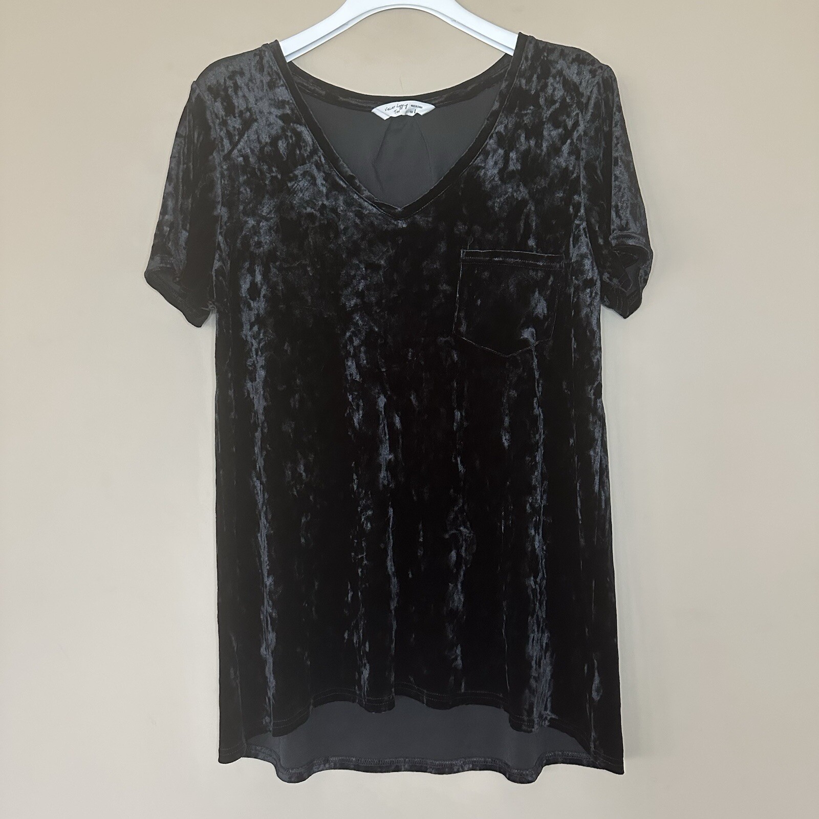 Chrushed Velvet Legging Tee Women L Black Shirt VNeck Tunic Length Y2K Phoebe