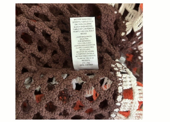 FCT SUN WOMEN REGULAR CROCHET FRINGE SHELL TANK BROWN ORANGE WHITE TOP