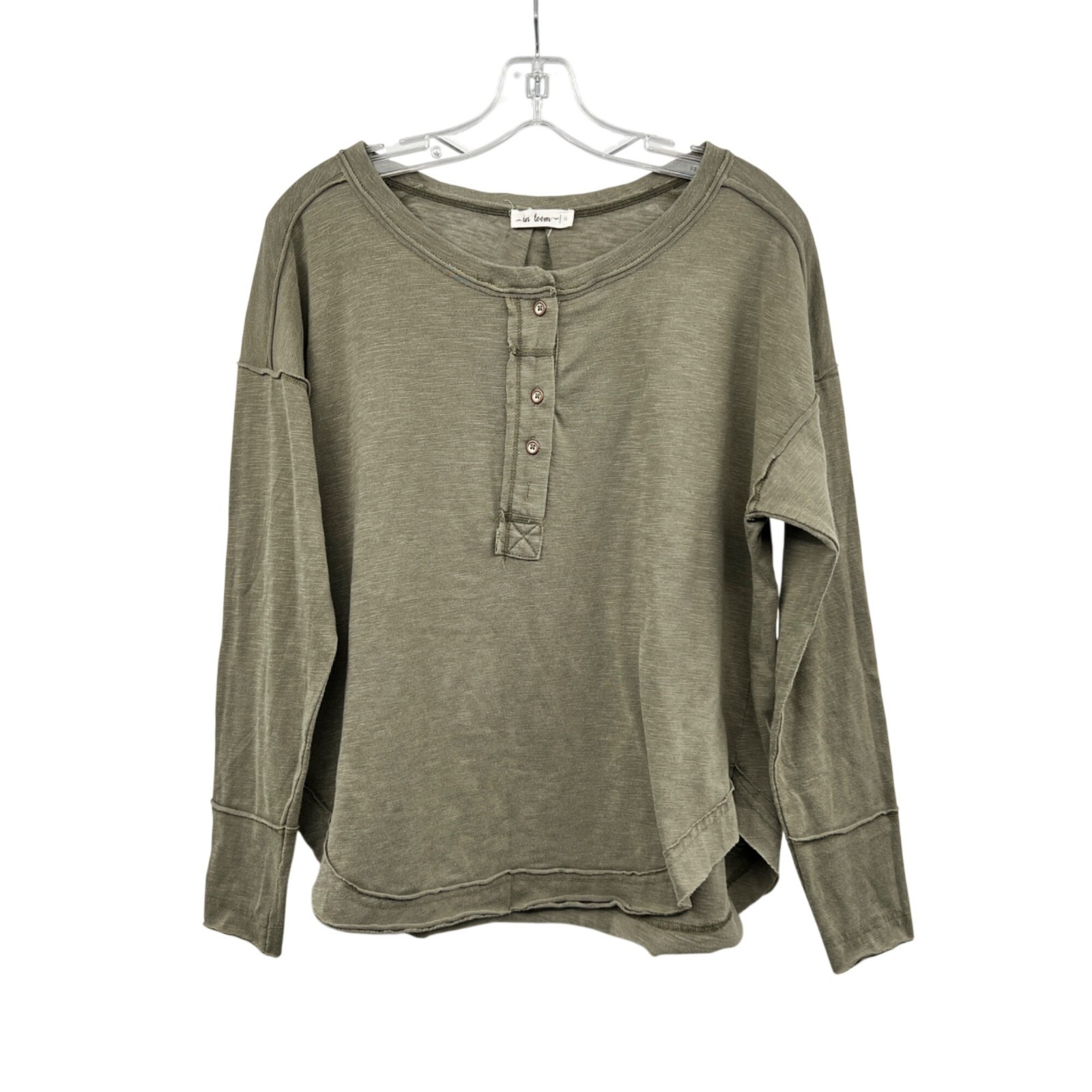 In Loom Womens Long Sleeve Top Buttons Green Size Small
