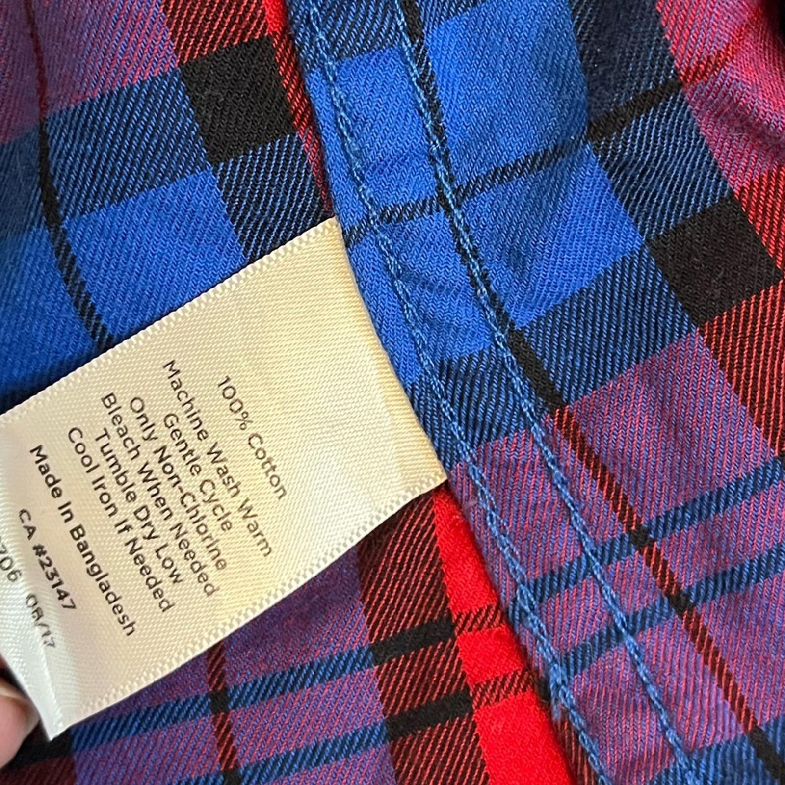 Talbots M Bright Red Deep Blue Plaid Flannel Spring Fall Winter Casual Shirt