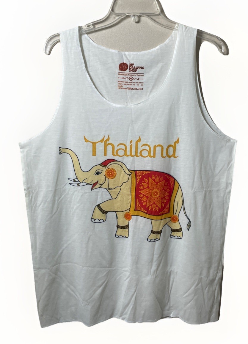 My Drawing Shop Thailand Elephant Graphic Print Ivory Tank Top Women XL