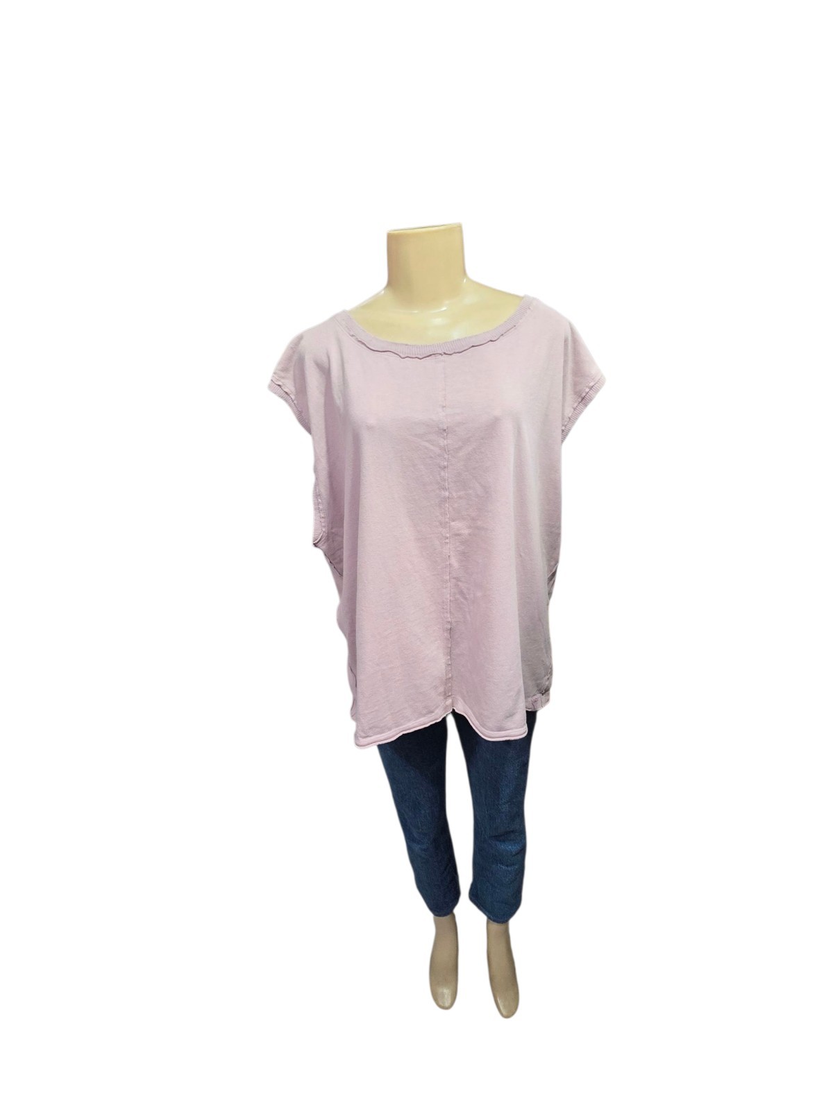 ​We The Free People Large Pink Cotton Raw Edge Slouchy Boxy Muscle Tee Shirt L