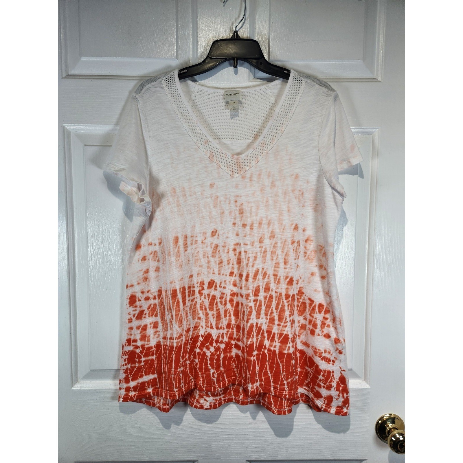 Women’s sz L Chicos Zenergy sz 2 Athletic White Orange Short Sleeved T Shirt