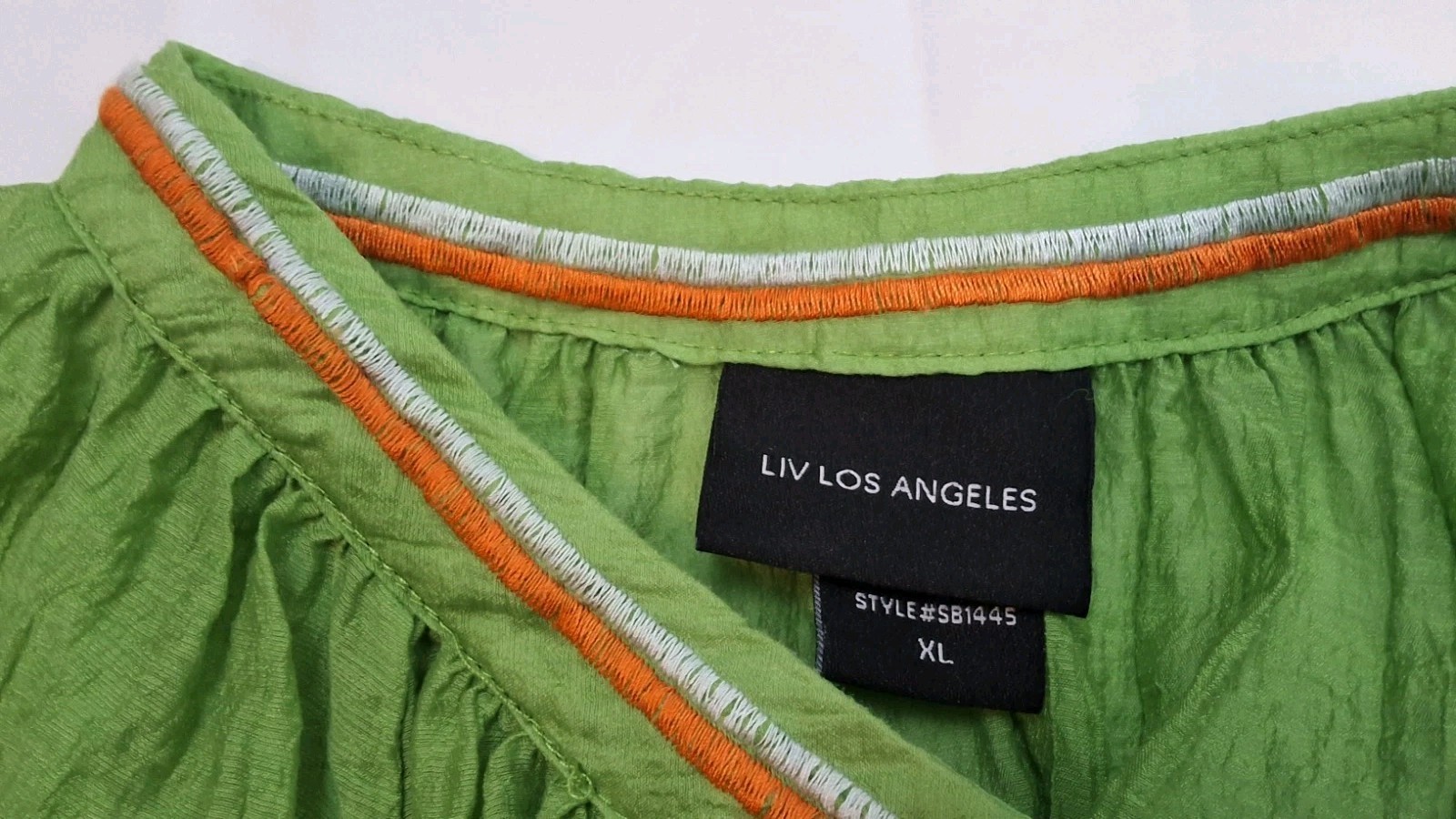 Liv Los Angeles Embroidered Floral Blouse Sz-XL Puff Sleeve Crinkly Boho Peasant