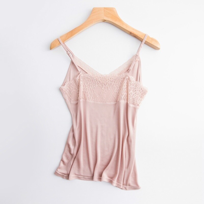Lady Silk Lace Strappy Vest Camisole Tank Top Sleeveless T-shirt V Neck Cami Tee