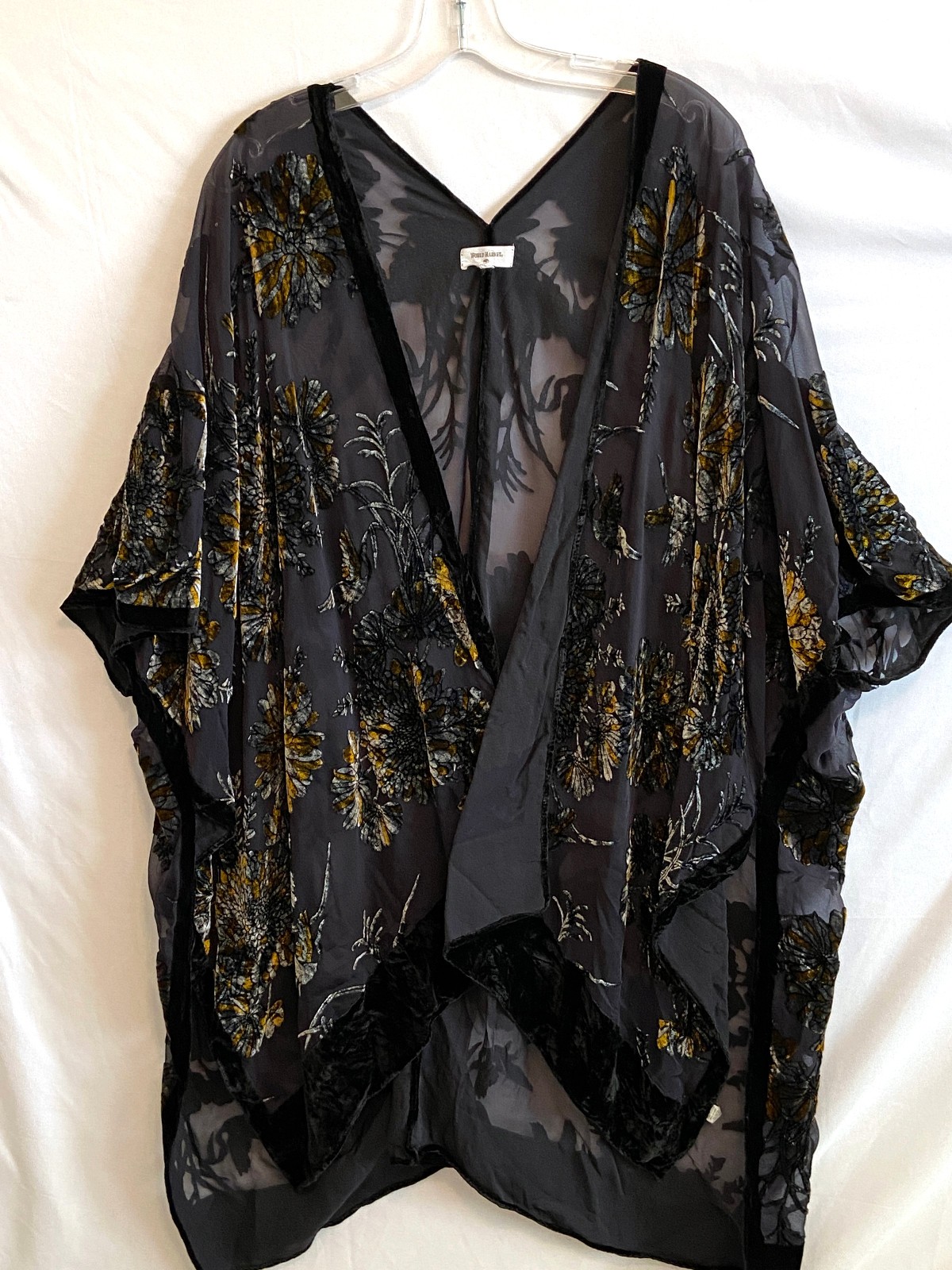 World Market Women’s Sheer Black Floral Birds Oversized Kimono Cover Up One Size