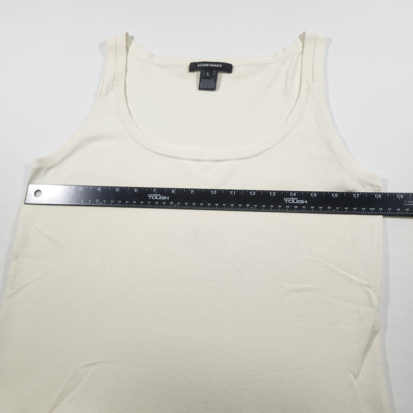 Ellen Tracy Womens Cream-Colored Knit Sleevless Cami Scoop Neck Silk Blend Large