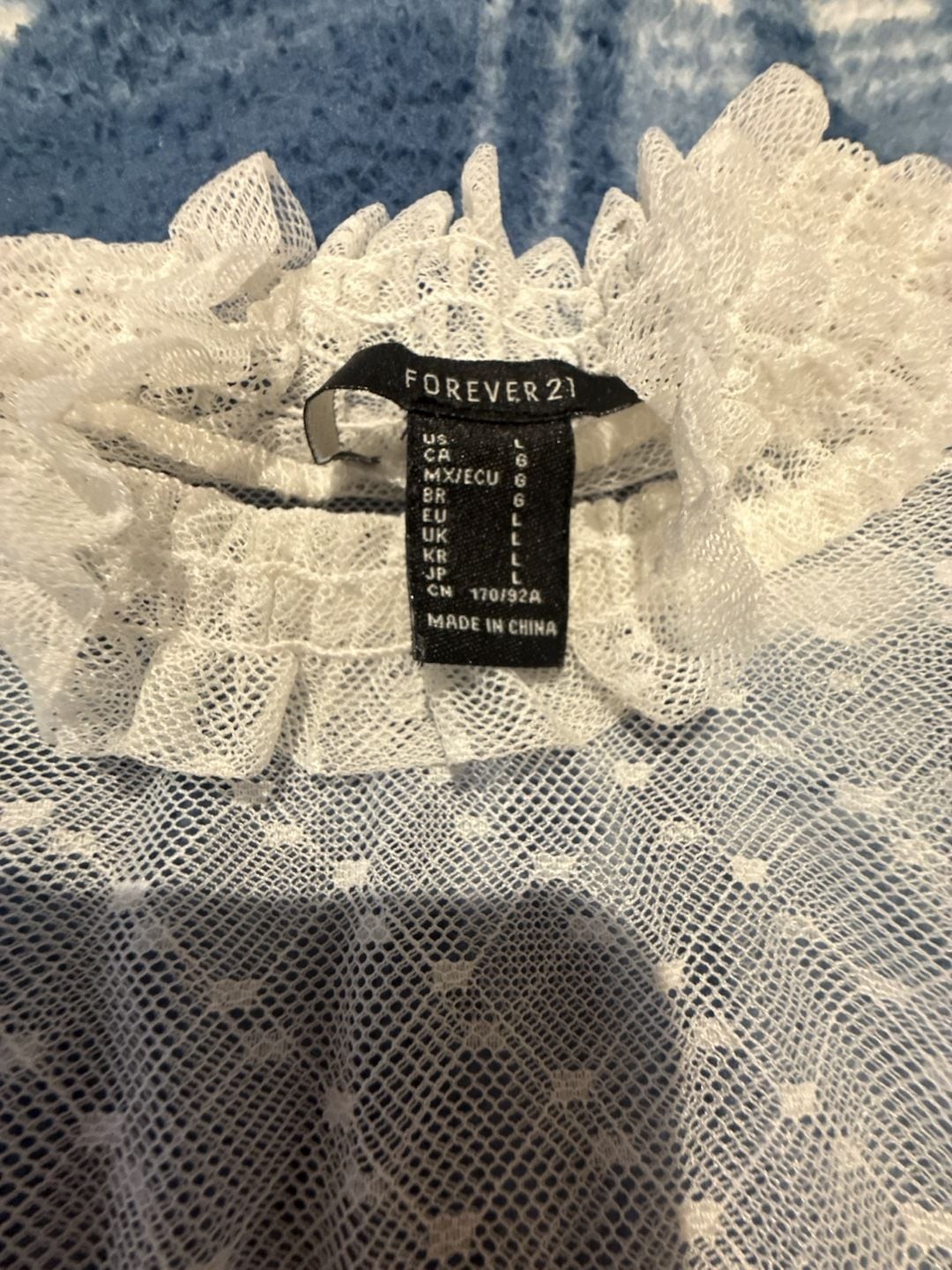 Forever 21 Women’s Sheer Swiss Dot Mesh Mock Neck Long Sleeve Blouse